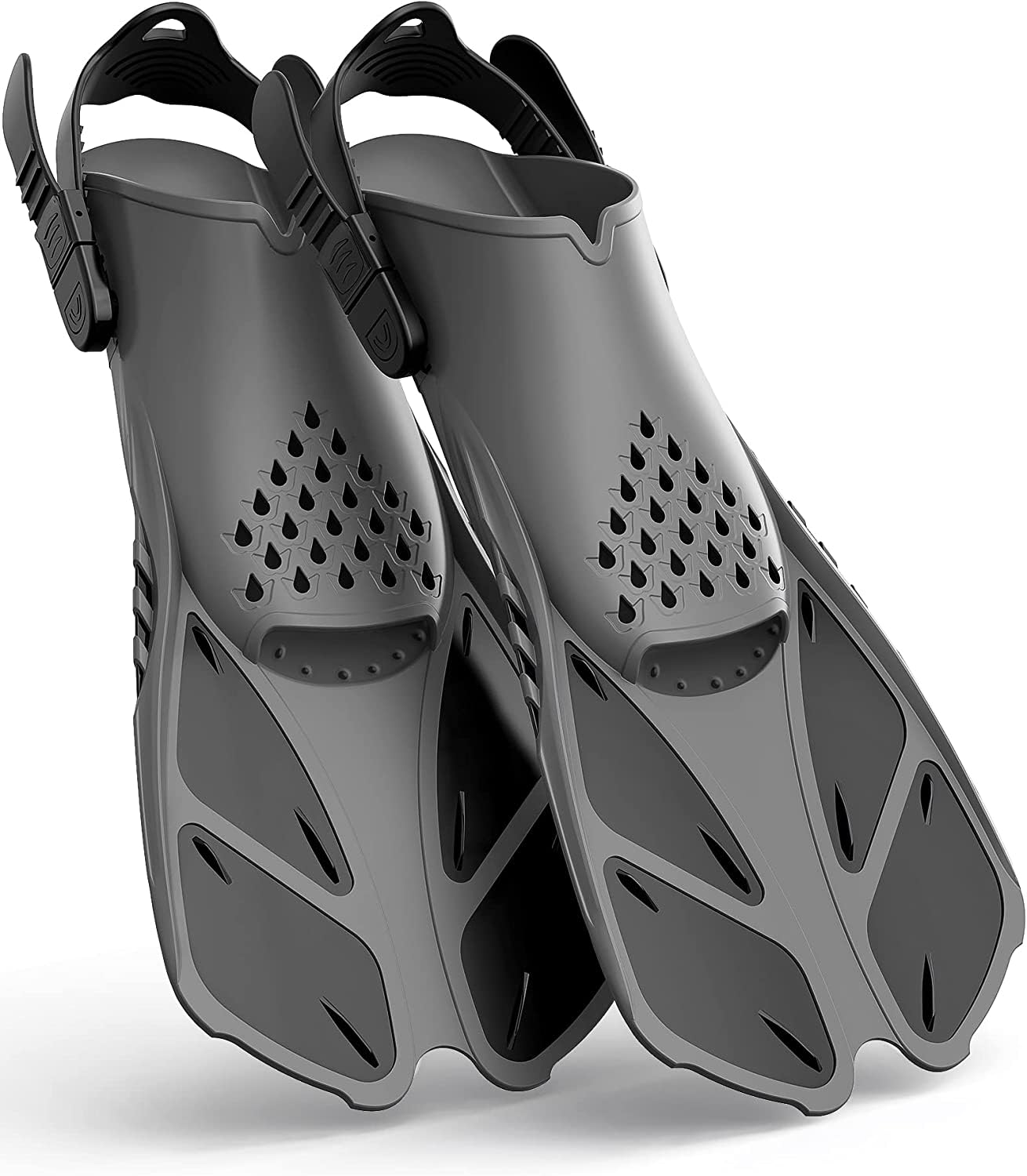 Greatever Snorkel Fins Adjustable Buckles Open Heel Swim Flippers Travel Size Short Swim Fins for Snorkeling Diving Swimming Adult Men Womens