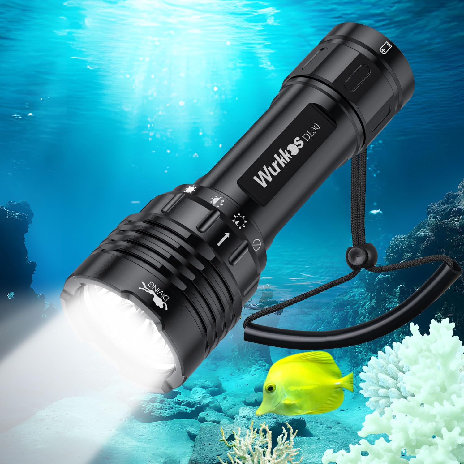 Wurkkos DL30 Dive Light - Super Bright Max 3600 Lumen 5000K 90CRI 100m Underwater Flashlight for Diving IPX-8 Waterproof Submersible Flashlight with USB Charger